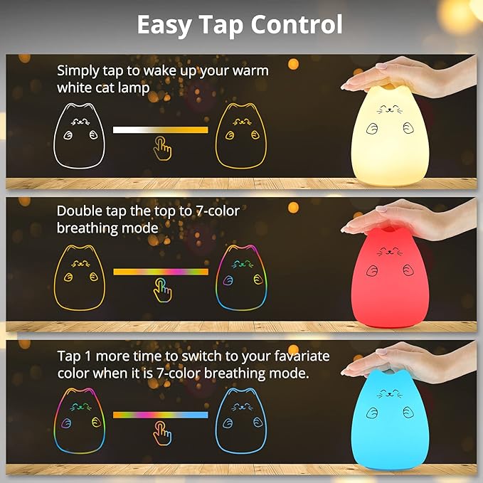 Cute Kawaii Kids Night Lights for Room Decor - Cat Lamp for Kids Bedroom Nursery, Best Christmas Birthday Gifts for Women Wife Teen Girls.