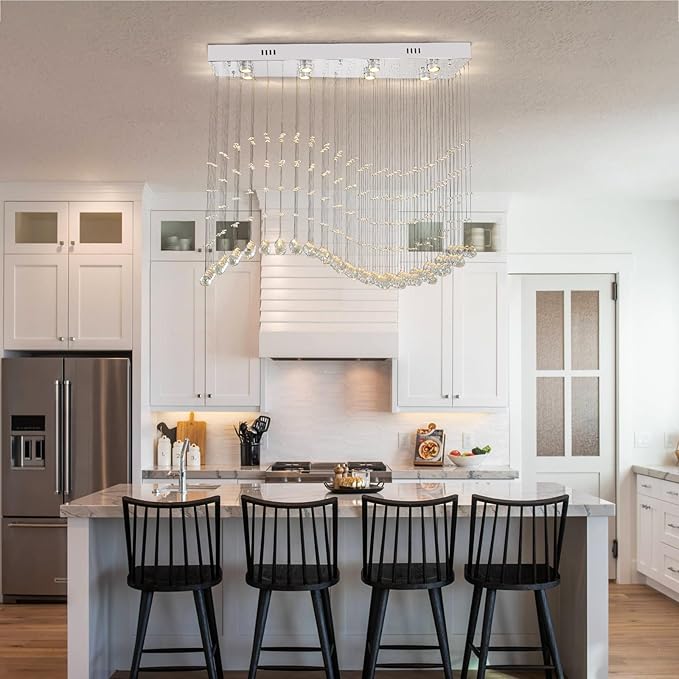 Finktonglan 39.4" Rectangular Crystal Chandelier for Kitchen Island, 8-Light Linear Island Pendant Light, GU10 Base (Bulbs Not Included), Height Adjustable Modern Dining Room Ceiling Light