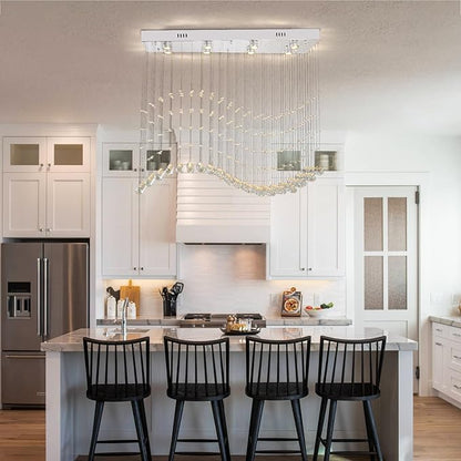 Finktonglan 39.4" Rectangular Crystal Chandelier for Kitchen Island, 8-Light Linear Island Pendant Light, GU10 Base (Bulbs Not Included), Height Adjustable Modern Dining Room Ceiling Light
