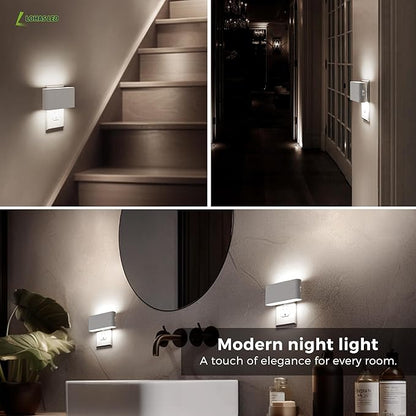 L LOHAS LED Night Light, 2 Pack Dimmable Modern LED Night Lights Plug into Wall,Dusk to Dawn Sensor Night Lights for Kid, 0-100LM 5000K White Nightlight for Hallway Bedroom Stairway