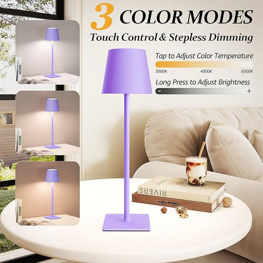 CHLORANTHUS 2 Pack Cordless Table Lamps, 3 Colors Stepless Dimming, 5000mAh Rechargeable Battery LED Desk Lamp for Bedroom/Couple Dinner/Desk/Cafe/Dining Room/Terrace