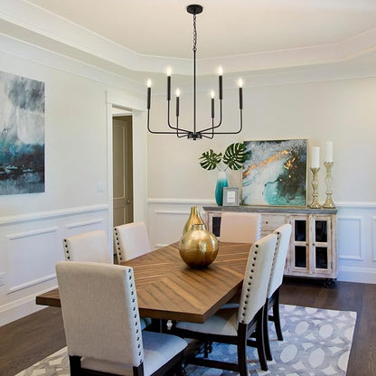 Black Chandelier, Modern Farmhouse Dining Room Light Fixture 6-Light Chandelier with Chain, Metal Hanging Lighting Fixtures Candle Dining Lights for Kitchen, Living Room, Bedroom, Foyer