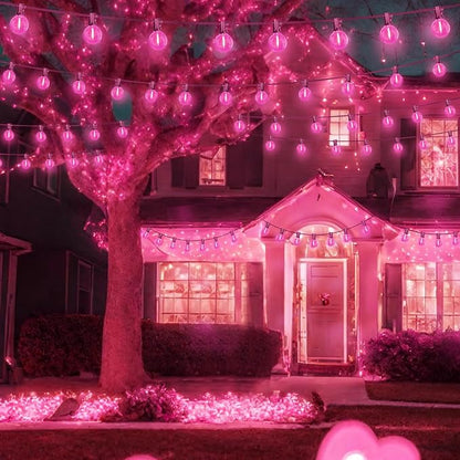 LAMPHOME Pink LED Outdoor String Lights, 26FT Patio Lights with 12+1 Shatterproof Edison Bulbs, UL Waterproof Connectable Dimmable Hanging Lights for Backyard Porch Garden Deck Balcony Decor