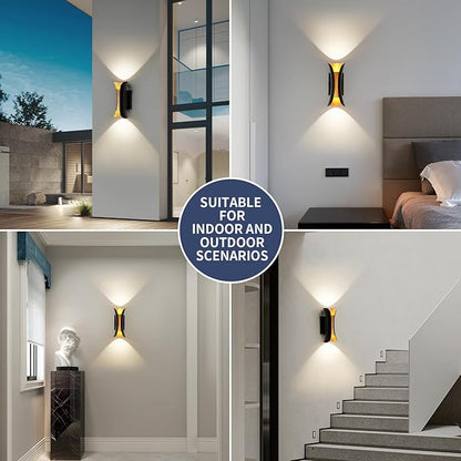 ziidoo Wall Sconce Modern Indoor Outdoor Lights,11.8 inch IP65 Black and Gold LED Patio Porch Front Door Light Fixture House Decor Wall Light for Porch Up and Down Stairs Hallway Living Room Bedroom