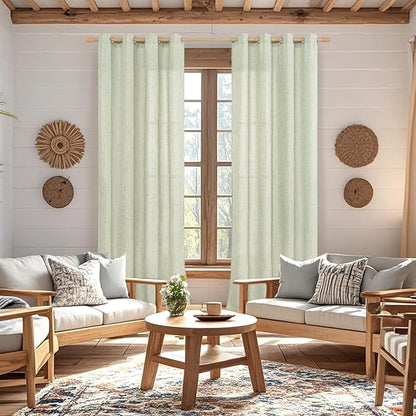 BGment Sage Green Linen Curtains 95 Inch Long for Living Room - Burlap Textured Light Filtering Window Treatments Grommet Sheer Drapes for Farmhouse, 2 Panels, 52 X 95 Inch