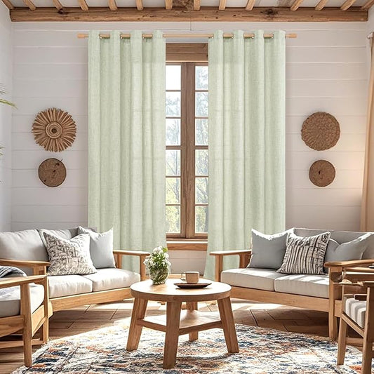 BGment Sage Green Linen Curtains 95 Inch Long for Living Room - Burlap Textured Light Filtering Window Treatments Grommet Sheer Drapes for Farmhouse, 2 Panels, 52 X 95 Inch