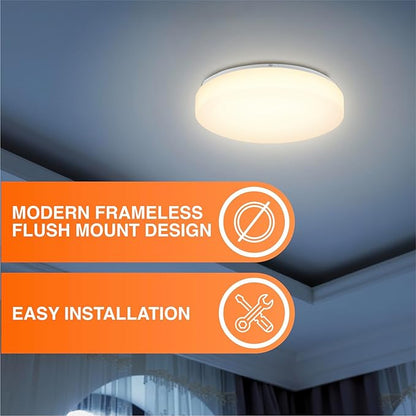 Sylvania 11" Frameless Round LED Ceiling Light, 24W, 5 Color Temperature Selectable (2700/3000 / 3500/4000 / 5000K), Dimmable, 1800 LMS, with Mounting Accessories - 1 Pack (67083)