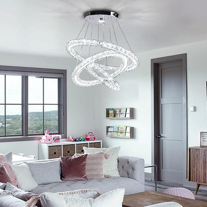Modern LED Chandeliers Crystal Chandeliers Ceiling Light Three Rings Pendant Light with Acrylic for Bedroom Dinning Room Hallway(Cool White 30/40/50)