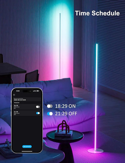 White Corner Floor Lamp 1 Pair, LED Corner Lamp with Remote Control, APP Control 16 Million Colors, Timing, Color Changing Ambient Lighting for Living Room, Bedroom, Gaming (Only One Adaptor)