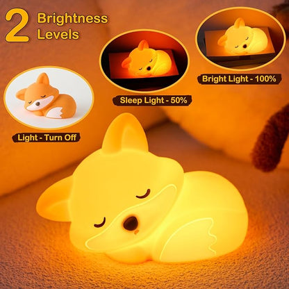 VoMii Fox Night Light for Kids, Cute Fox Lamp Silicone Baby Nursery Night Lamp, Dimmable Squishy Touch Bedside Lamps, Adorable Rechargeable Animal Lamps Gifts Kawaii Room Decor for Kids Girls Boys