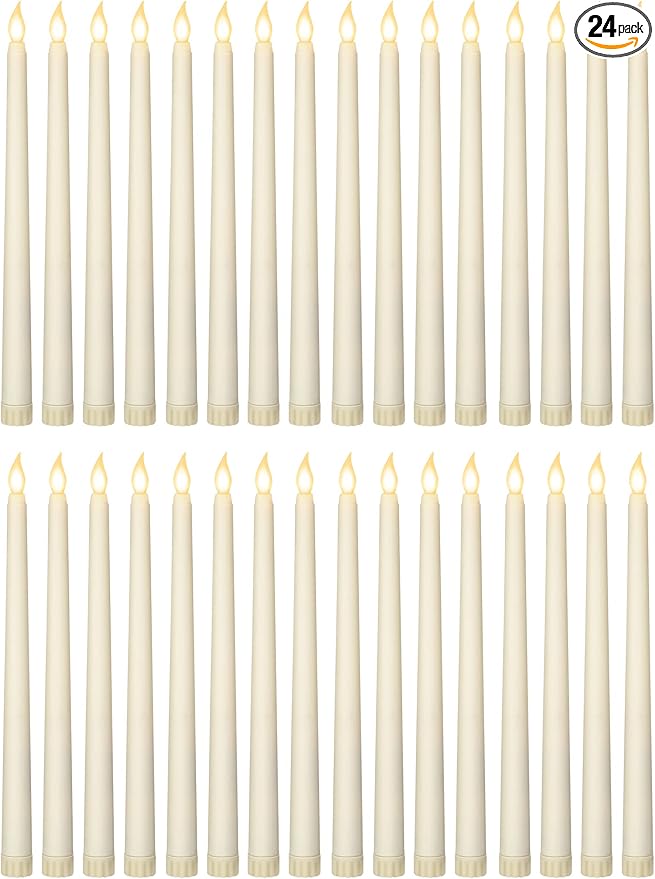 Treela 24 Pcs Flameless Taper Candles Battery Operated Bulk Fake Candles Light LED Candle Sticks Flickering Tapered for Easter Wedding Anniversary Decoration(Basic,11 Inch,Ivory)
