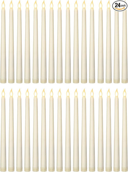 Treela 24 Pcs Flameless Taper Candles Battery Operated Bulk Fake Candles Light LED Candle Sticks Flickering Tapered for Easter Wedding Anniversary Decoration(Basic,11 Inch,Ivory)