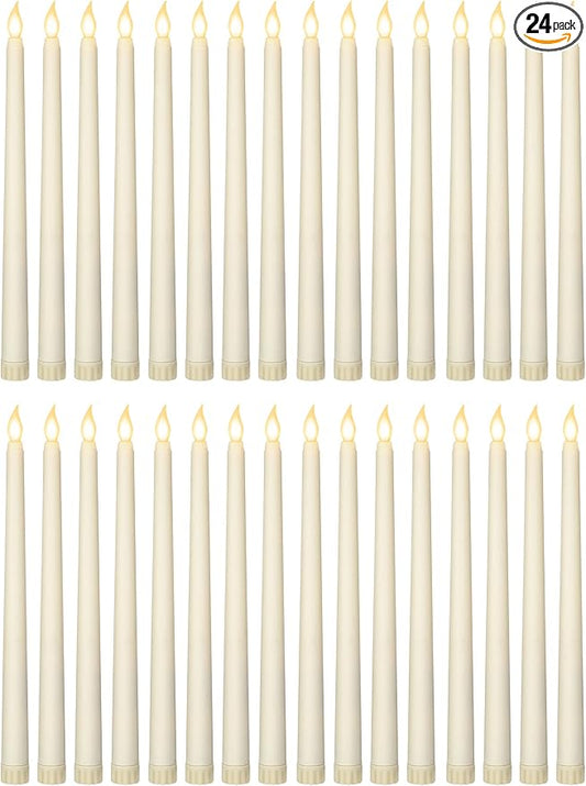 Treela 24 Pcs Flameless Taper Candles Battery Operated Bulk Fake Candles Light LED Candle Sticks Flickering Tapered for Easter Wedding Anniversary Decoration(Basic,11 Inch,Ivory)