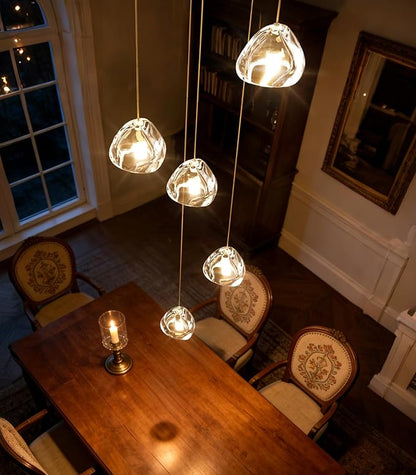 HAIXIANG Modern LED Chandeliers Dining Room Kitchen Pendant Lights Lighting for Island Dimmable Fixtures Floating Bubble Crystal 2700K 6000K Remote Dimming 5-Lights