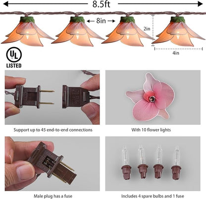 Flower String Lights Plug in with 10 LED Bulbs, Decorative Spring String Lights Indoor for Bedroom, Connectable Flower Fairy Lights Outdoor for Patio Garden Porch Floral Wedding Gifts(Pink Orchid)