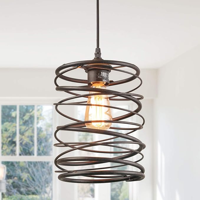LNC Pendant Lighting, Rustic Ceiling Rust Cage Ceiling Lamp for Kitchen Island