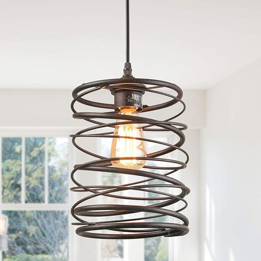 LNC Pendant Lighting, Rustic Ceiling Rust Cage Ceiling Lamp for Kitchen Island