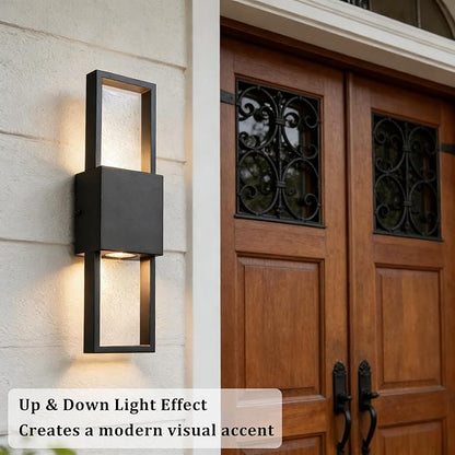 COTTAGE LIFE Modern Outdoor Wall Sconce 2 Pack, Up & Down Integrated LED Wall Lights, Black Exterior Decorative Light Fixture for House, Front Door & Patio, Hardwired 3000K Warm White, 10W