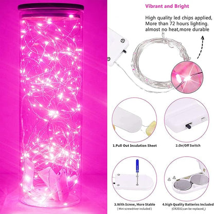 SmilingTown 15 Packs 20 Led Pink Fairy String Lights Battery Operated 6.6ft Silver Wire Firefly Starry Lights Waterproof for Bedroom DIY Table Bottle Wedding Valentine's Day Party Decor