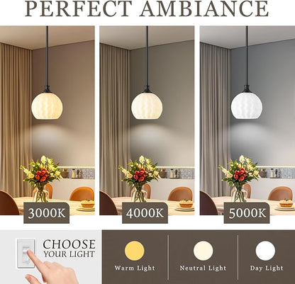 Black Pendant Lights Kitchen Island with Frosted Milk Glass, 1-Light 7.3" Modern Pendant Light Fixtures, Height Adjustable Single Globe Hanging Lighting for Kitchen Sink Bathroom, E26 Base