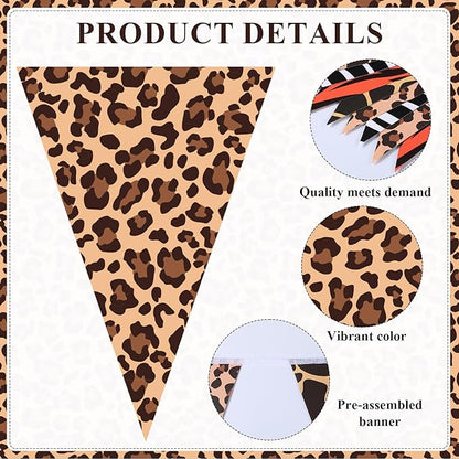 HESTYA 5 Pieces 49 Feet Safari Party Pennant Banner Jungle Party Decorations Wild Animal Triangle Flags Bunting Banners for Safari Jungle Zoo Birthday Wild One Decorations Supplies
