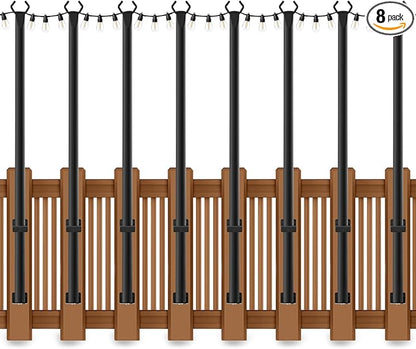 8 Pack String Light Poles for Deck,5 Ft String Light Poles for Outside with Fixing Clips,Metal Poles for Outdoor String Lights, Hanging Light Poles for Fence Garden Backyard Wall Bistro