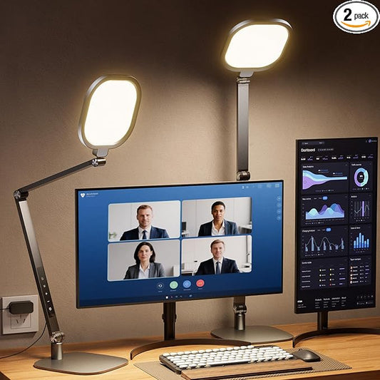 LitONES LED Desk Lamp for Home Office, 15W Desk Light with CRI >95, Memory & Timer Function, 1200LM Dimmable Computer Light for Video Calls, Conference, Reading, Study (Black-2packs)