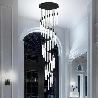 200" Extra Long Crystal Chandelier for High Ceiling 36-Light Black Crystal Column Chandeliers Modern Dimmable LED Ceiling Light for Foyer Entryway Staircase Double-Height Hotel Lobby