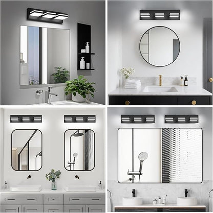 IZORRO LED Modern Bathroom Lights Fixtures(3-Light,Dimmable,360°Rotate),Matte Black Acrylic Wall Lighting,Vanity Lights for Bathroom Over Mirror - 6000k 16In （No Assembly Required）