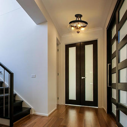 classy leaves Semi Flush Mount Ceiling Light, Black Gold Close to Ceiling Light Fixture 3 Light Modern Farmhouse Ceiling Light with Seeded Glass for Kitchen Bedroom Hallway Entryway