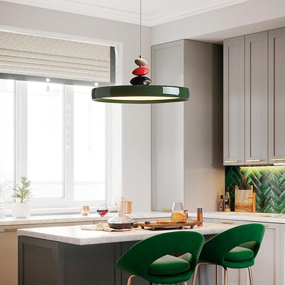 Mikeru Modern Pendant Lights, 15.8" Vintage Green Pendant Lighting Fixture with Remote Control Dimmable 3 Color Mode & Brightness Mid Century Island Light Fixture for Dining Room,Kitchen,Living Room