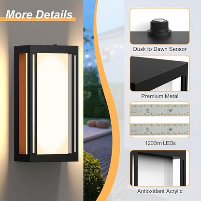 Dusk to Dawn Outdoor Wall Sconce, 3000K LED Outdoor Wall Lights Fixture for Patio, Waterproof Wall Mount Outside Light, 14.5in Outdoor Lanterns for Home, Porch, Front Door, 1 Pack