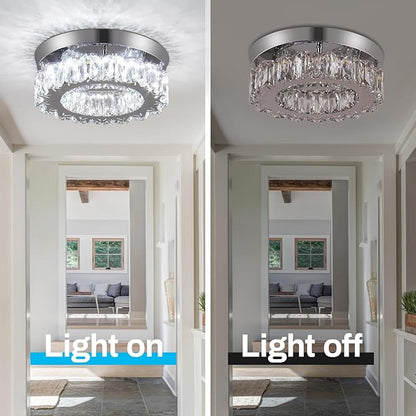 9.8" Crystal Flush Mount Ceiling Light Fixtures Modern Crystal Chandeliers Light Fixture LED Round Mini Ceiling Lamp for Kitchen 17W 6500K
