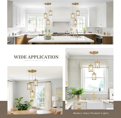 3-Light Pendant Lighting, Brushed Gold Dining Room Chandelier Light Fixture Over Table with Clear Glass, Modern Cluster Hanging Lights for Kitchen Island Sink, OS-3014-3BG