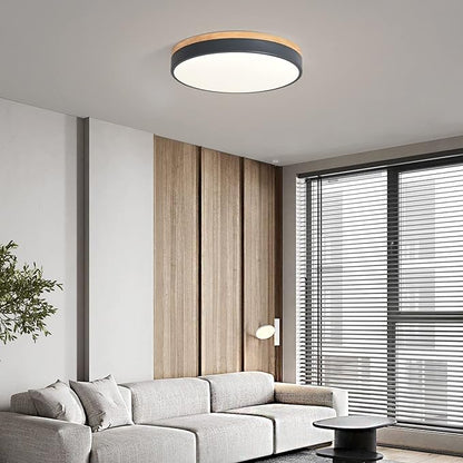 Yiisem Dimmable Wood LED Flush Mount Ceiling Light, 5CCT 2700K-6000K Selectable Modern Round Close to Ceiling Lighting Fixtures, Minimalist Grey Ceiling Lamp for Living Room, Bedroom, Laundry Room