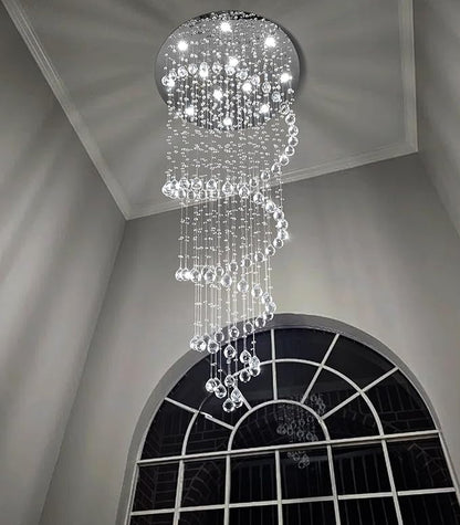 HAIXIANG LED High Ceiling Chandelier Crystal Chandeliers Light Fixtures with Dimmable Light Bulbs Gold Living Room Foyer Chandelier Modern Pendants Lights for Entryway Staircase Silver