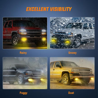 Nilight Fog Light Assembly Compatible with 2003 2004 2005 2006 2007 Chevy Silverado 1500 2500 3500 2002-2006 Avalanche w/o Body Cladding with H10 Halogen Bulbs Amber Lens