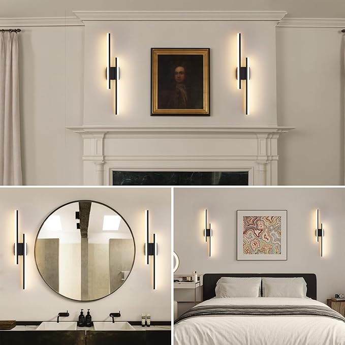 Modern Battery Operated Wall Sconce Set of 2,Dimmable Rechargeable Indoor Led Wall Sconce Lighting,Black Wireless Wall Lamps with Remote Control for Living Room Bedroom Bathroom Hallway
