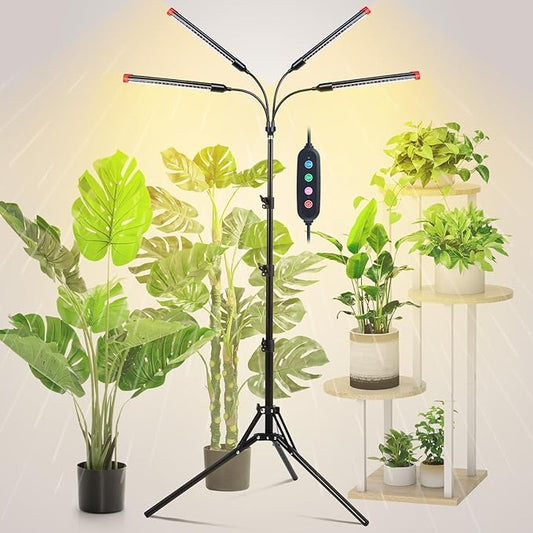 4Head Grow Light with Stand, Grow Lights for Indoor Tall Plants, Bonsai Tree, 4/8/12/16/20H Timer, 36 Watt Power Draw, NO Need Adapter, Bright and Big Coverage, Best Gift for Plants Lover