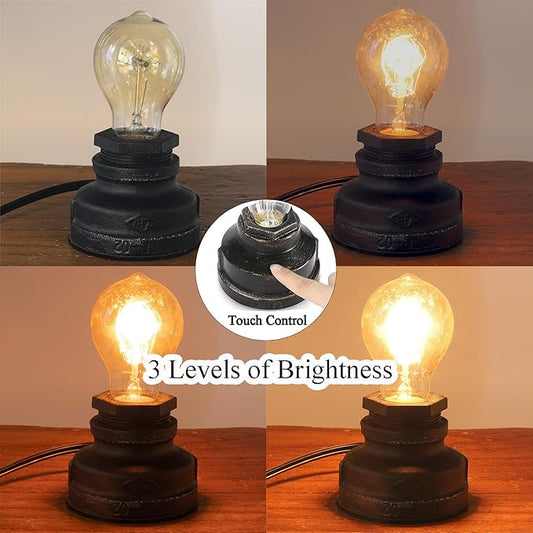 Touch Control Table Lamp Vintage Desk Lamp Small Industrial Touch Light Bedside Dimmable Nightstand Lamp Steampunk Accent Light Edison Lamp Base Antique Night Light for Living Room Bedroom