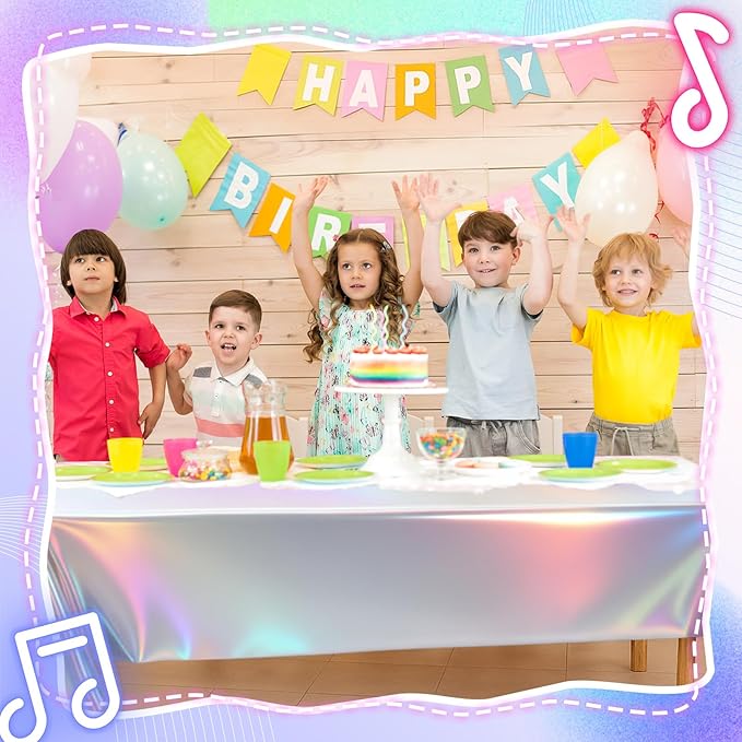 Oudain 3 Pcs Kpop Theme Party Purple & Pink & Silver Iridescent Party Tablecloth 54 x 108 Inch Plastic Rectangle Tablecloth Waterproof Table Cover for Kpop Theme Birthday Decoration