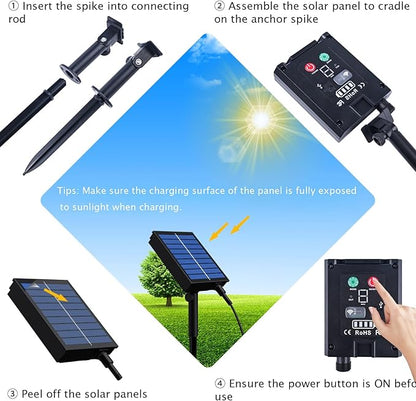 20ft Solar LED Strip Lights (Four-Color Fixed) - 336 LEDs Auto On/Off, 8 Modes with Remote Timer, Waterproof Self-Adhesive for Outdoor Decor, Patio, Poolside, Camping