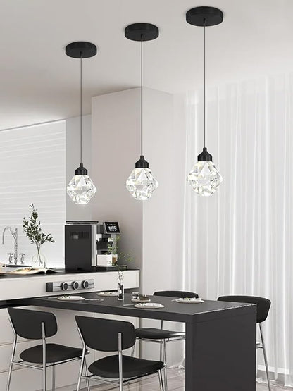 Crystal Pendant Light for Kitchen Island,Black Chandelier Lights Fixture, Hanging Lighting Ceiling Light Fixture Modern Adjustable Pendant Lighting for Dining Room Bedroom
