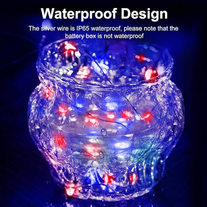 btfarm 4th of July Patriotic Fairy Lights Battery Operated, 6 Pack Red White Blue 3 Modes Twinkle String Lights, 7ft 20 Led Independence Day Mini for Mason Jars Vases Table Centerpiece Decorations