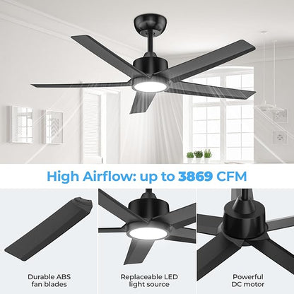 ocioc Ceiling Fans with Lights and Remote,44 Inch Black Ceiling Fan with Nightlight,6 Speeds,3000–6500K Dimmable,Quiet Reversible DC Motor,Modern Ceiling Fan for Bedroom Living Room Patio