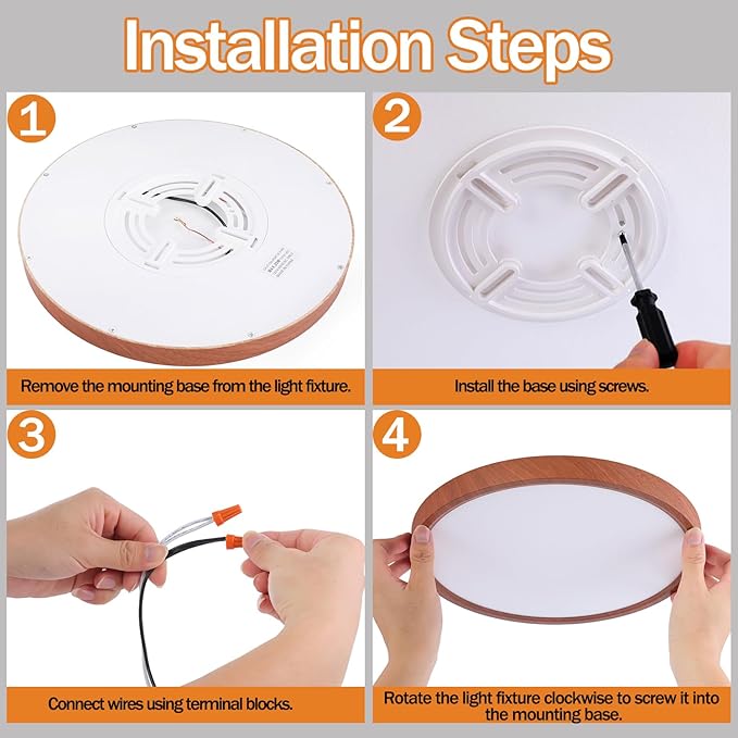 12 Inch LED Wood Grain Flush Mount Ceiling Light Fixture, Modern 22W Round Flat Overhead 3000K-4000K-6000K Selectable Ceiling lamp for Bedroom, Living Room, Kitchen, Entryway