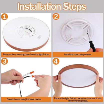 12 Inch LED Wood Grain Flush Mount Ceiling Light Fixture, Modern 22W Round Flat Overhead 3000K-4000K-6000K Selectable Ceiling lamp for Bedroom, Living Room, Kitchen, Entryway