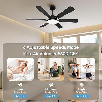 52 Inch Ceiling Fans with Lights, Upgraded 6 Blade Design, Remote Control, Ultra Quiet Reversible DC Motor, 6 Speeds, 3CCT Dimmable LED, Memory Function, Double Sided Blade for Bedroom Livingroom