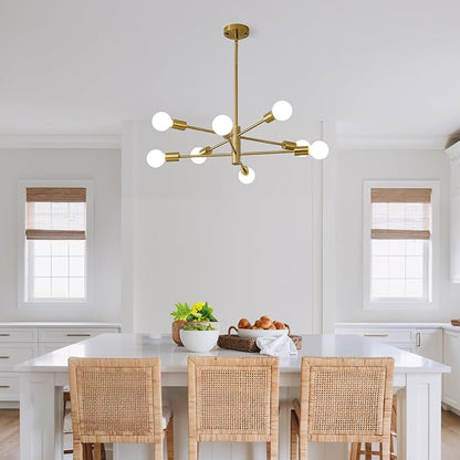 HHR 8-Light Gold Sputnik Ceiling Light Fixture, 26-Inch Kitchen Chandelier with Adjustable Height, E26 Mid Century Modern Chandelier for Dining Room Living Room Foyer Entryway