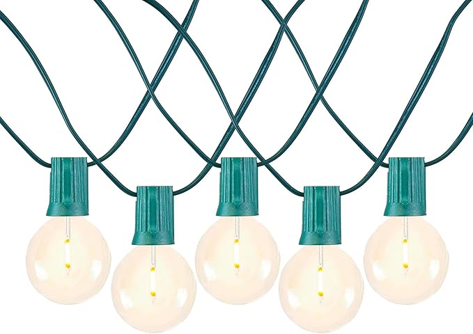 Novelty Lights 50 Feet G50 LED Patio String Light Set with 50 Bulbs, Warm White, Weather Resistant and Shatterproof Replaceable Plastic Globe Bulbs, Green Wire